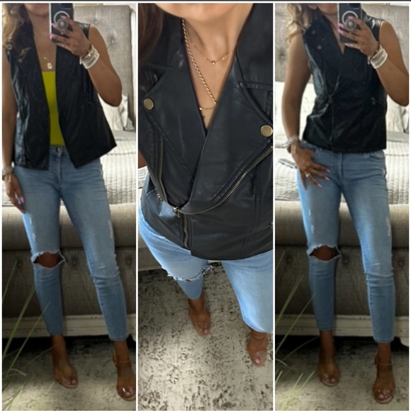 New🌟Black snap button /zip front Moto vest 🌟 - Picture 4 of 8